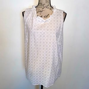 LOFT Lace Overlay Ruffle Neck Top